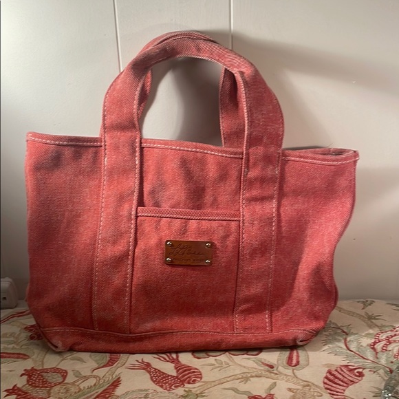 L.L. Bean RARE Sig Salt Wash Red Canvas Boat & Tote Check Print Inside - Picture 1 of 14